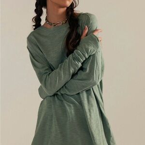 We The Free Relaxed Long Sleeve Tee Tunic in Sage